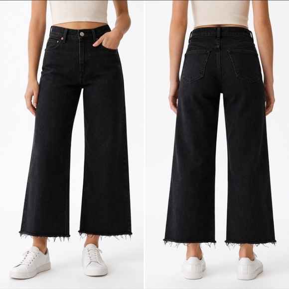GAP Denim - GAP High Rise Wide Leg Jeans Black Raw Hem 0 25 Petite Minimalist